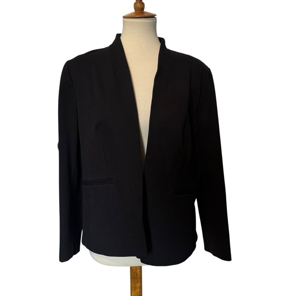 J. Crew Black Blazer with Collarless V-Neck and Textured Fabric
